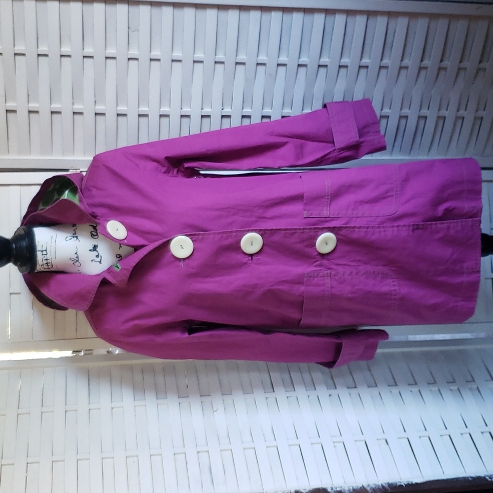 Boden purple/pink rain hoodie long  button down women's coat size 8